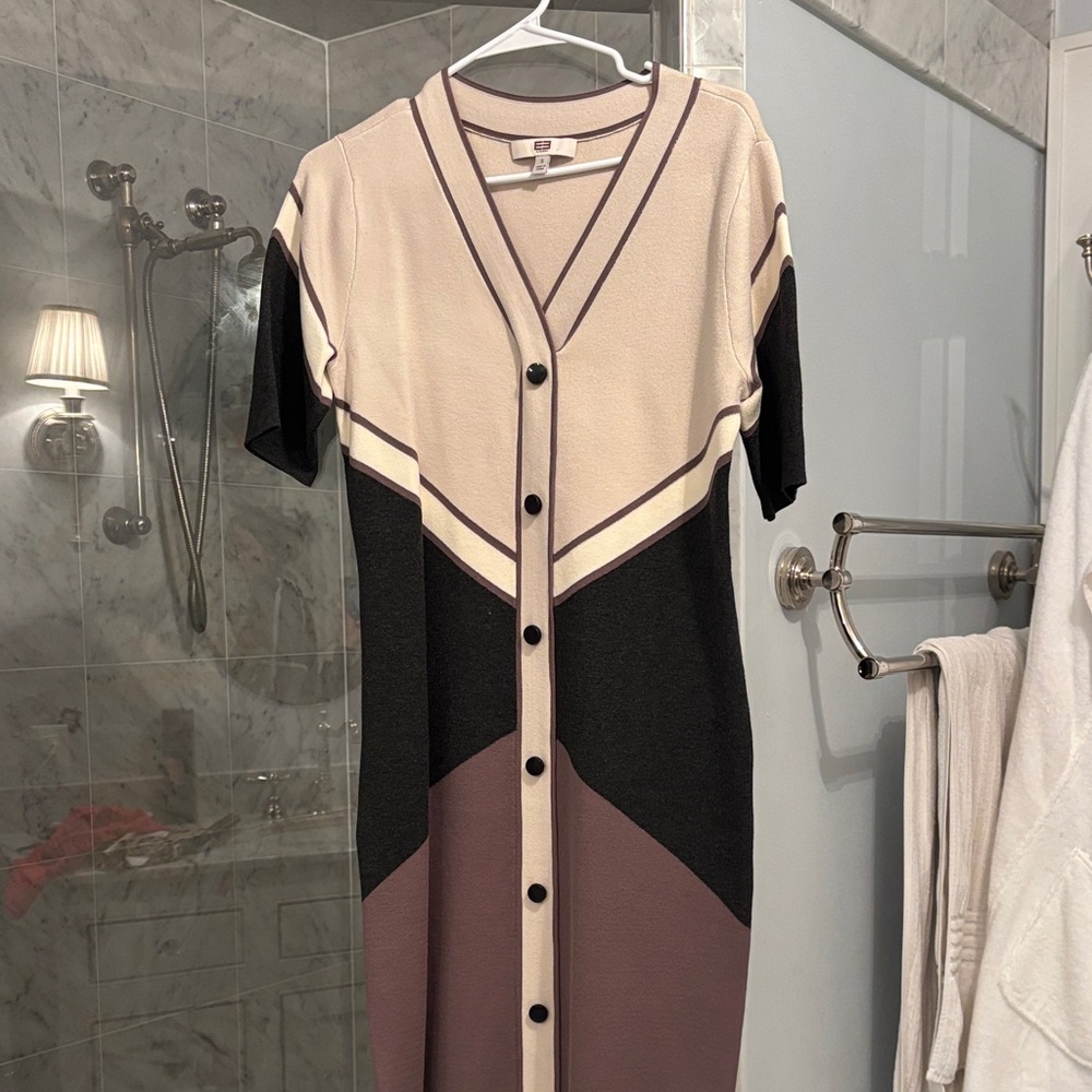 Chic V-Neck Colorblock Long Sleeve Dress